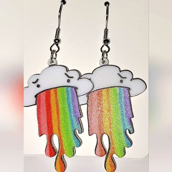 Cloud Rainbow Graffiti Cute Hook Earrings Acrylic Jewelry Light Weight - Picture 4 of 5